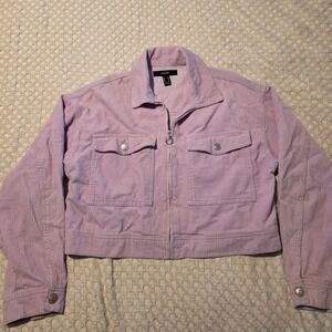 Forever 21 Corduroy Jacket Women Medium Purple Excellent Cropped Zip